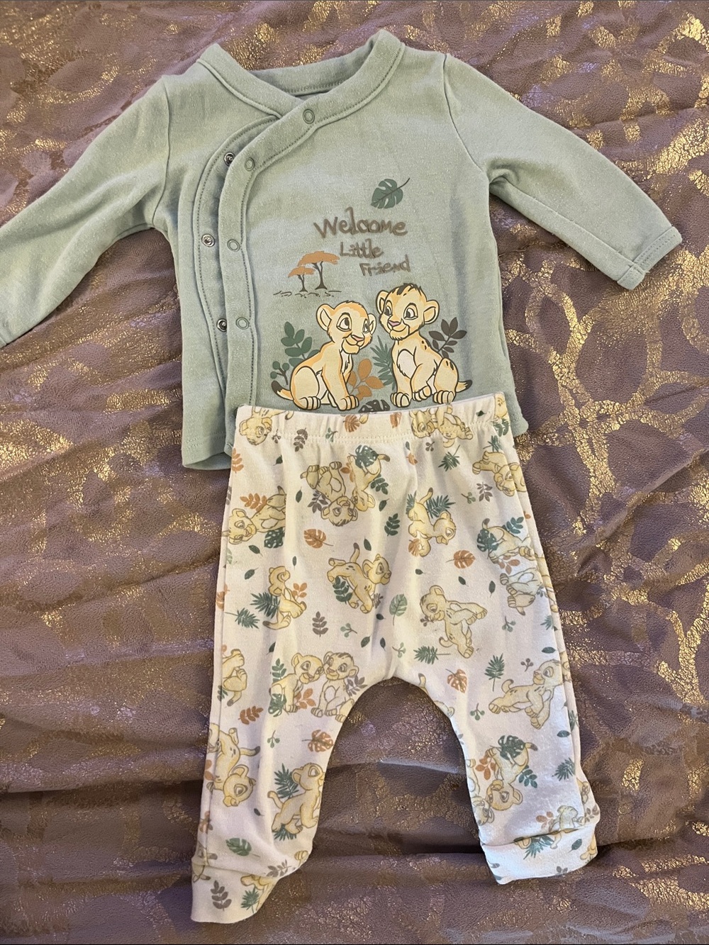 Disney Baby Green and Cream Simba Two-Piece Set